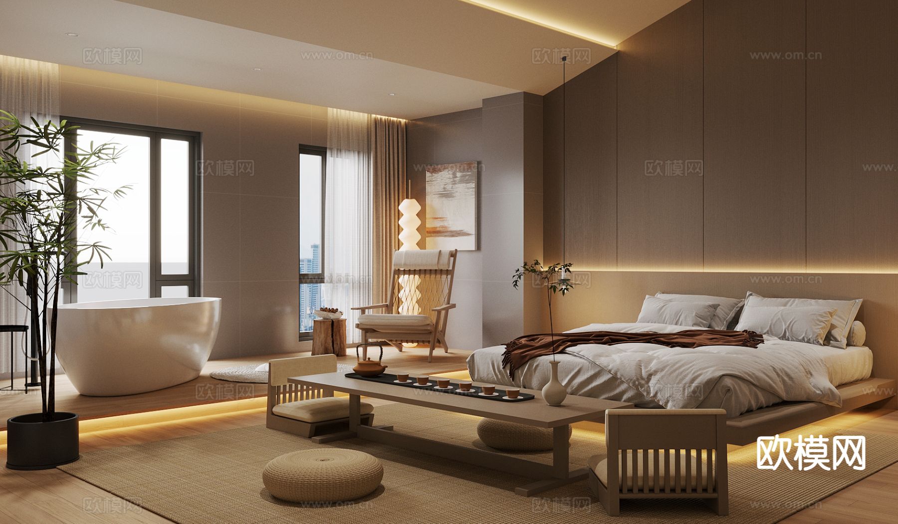 原木风酒店客房 民宿套间3d模型下载（渲染图2）