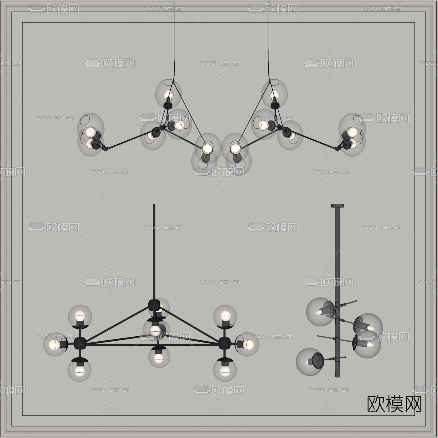 现代金属灯泡吊灯su模型