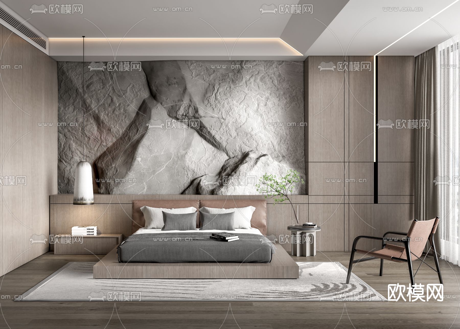 侘寂风卧室su模型下载（渲染图1）