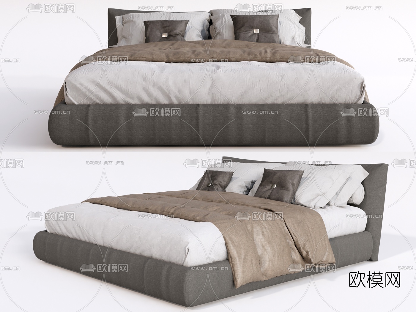 现代布艺双人床su模型