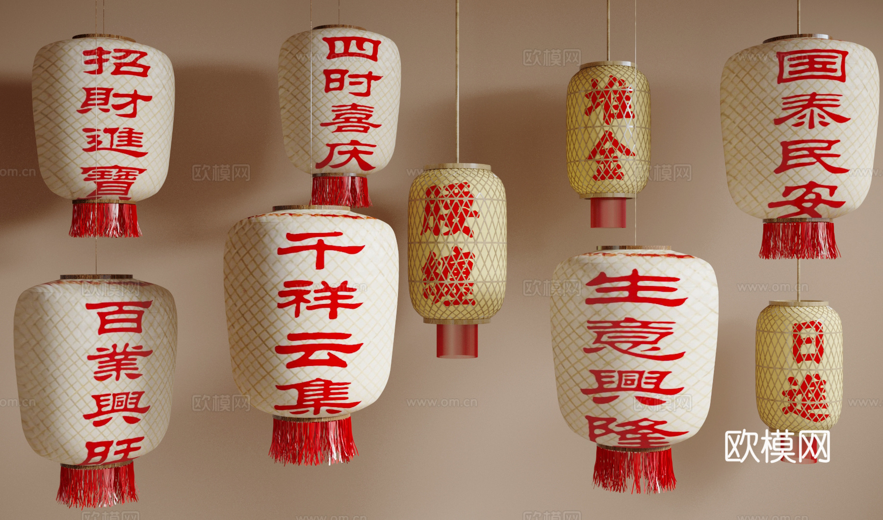 新中式装饰灯 竹编灯笼su模型下载（渲染图2）