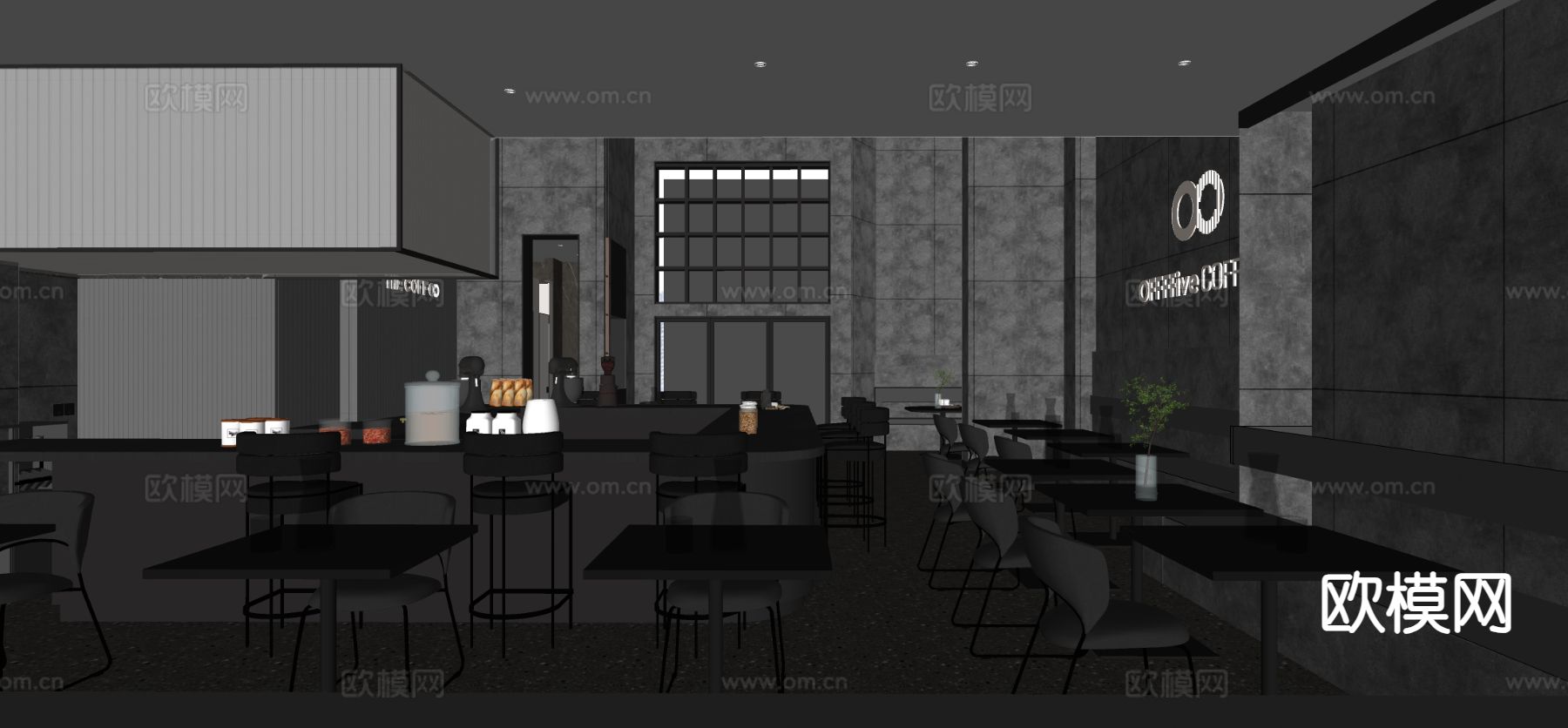 咖啡店卡座区 咖啡操作台su模型下载（渲染图1）