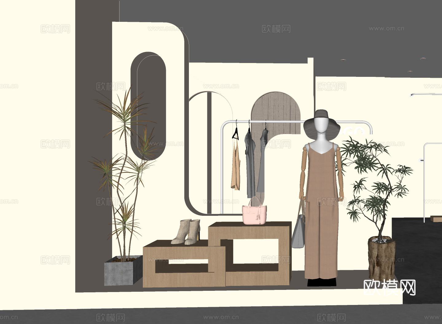 侘寂风女装店橱窗su模型下载（渲染图1）