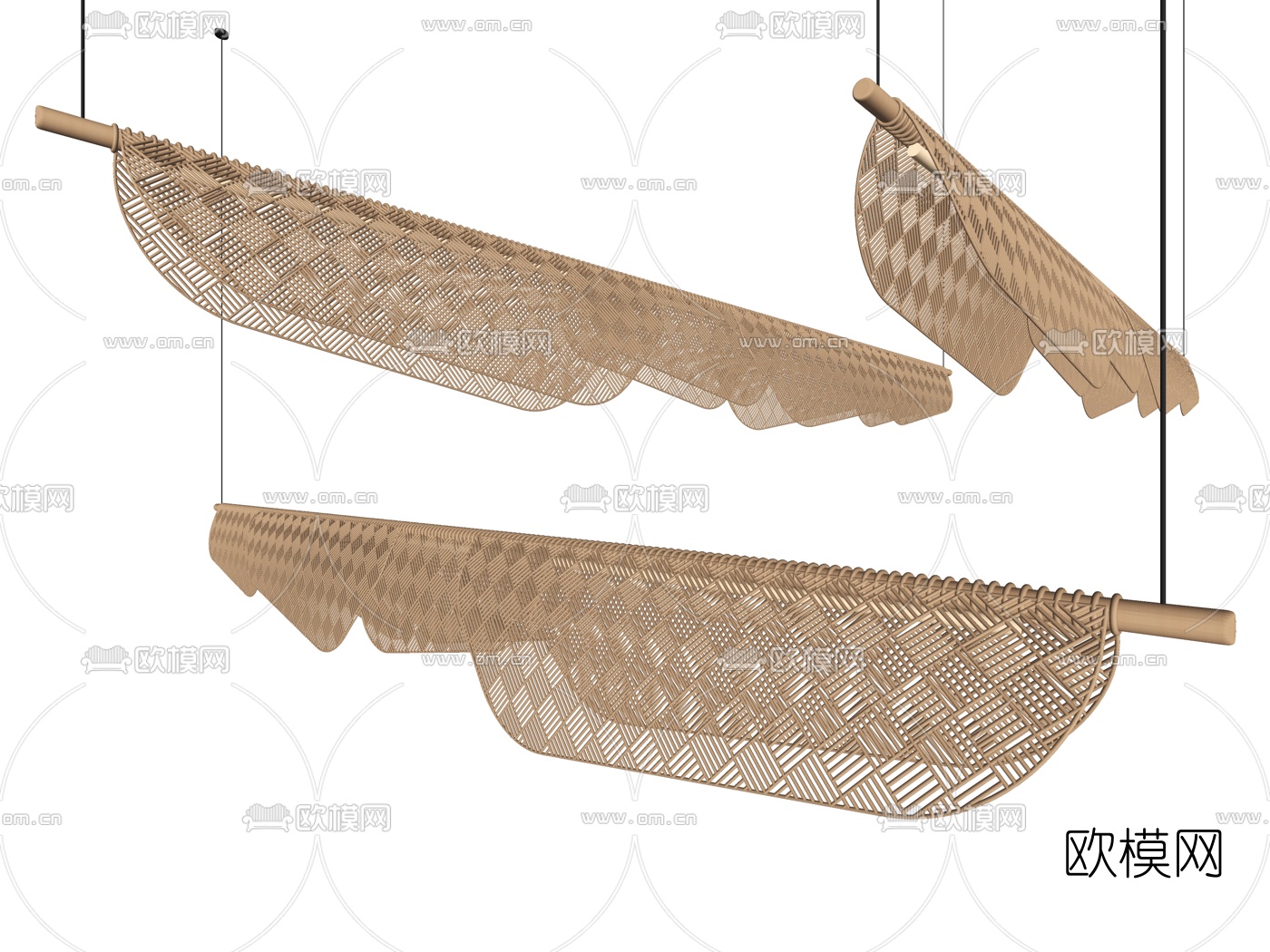 现代藤编吊灯su模型