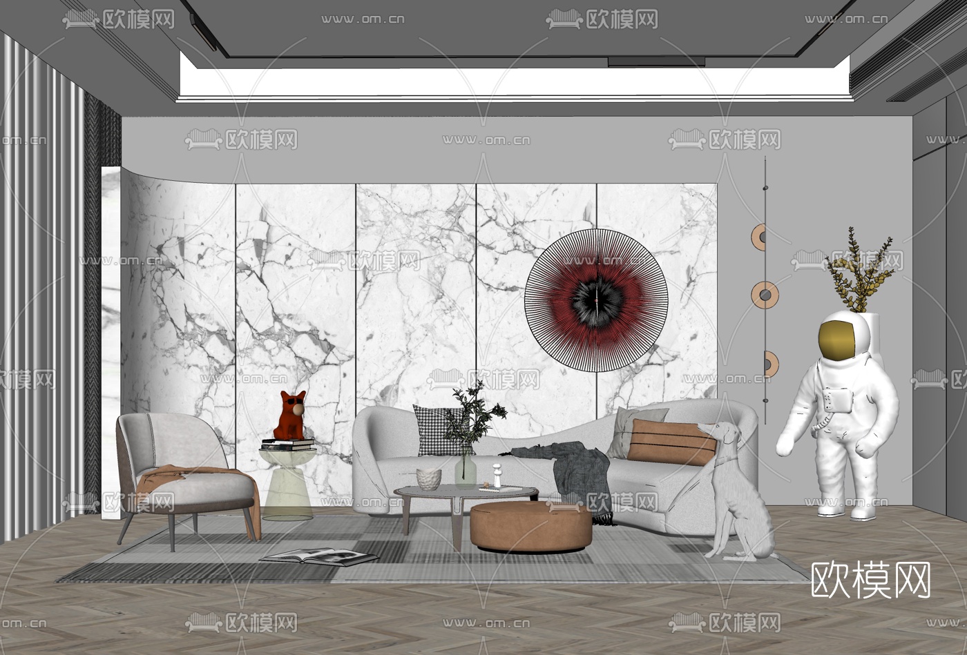 现代布艺沙发组合su模型