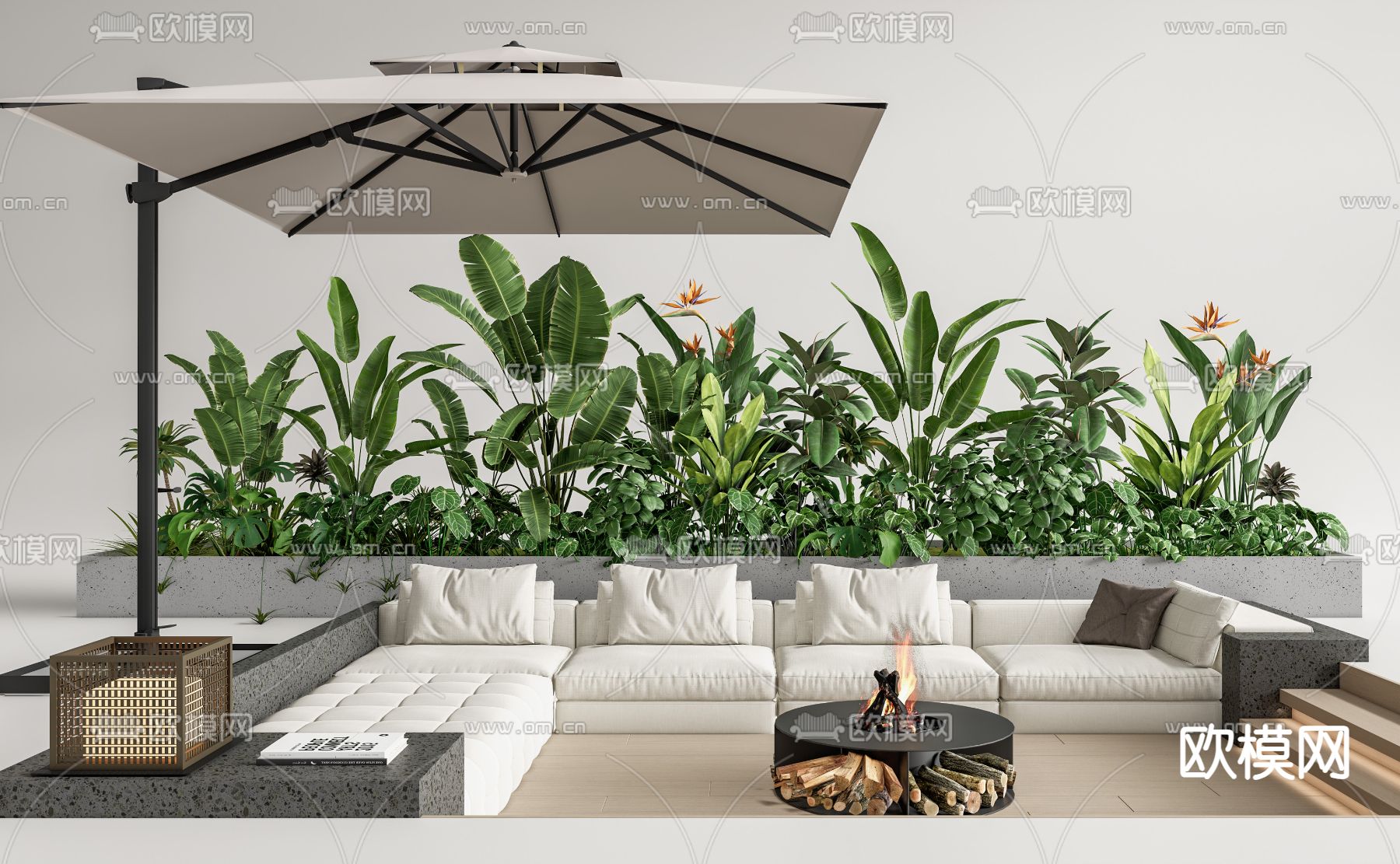 户外沙发 下沉式沙发 遮阳伞3d模型下载