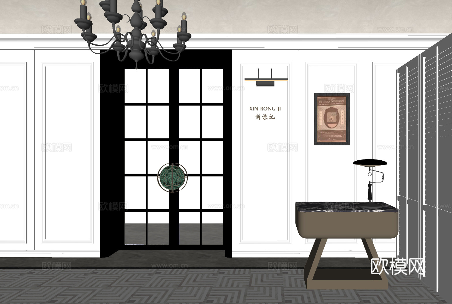 轻奢西餐厅收银台su模型下载（渲染图1）