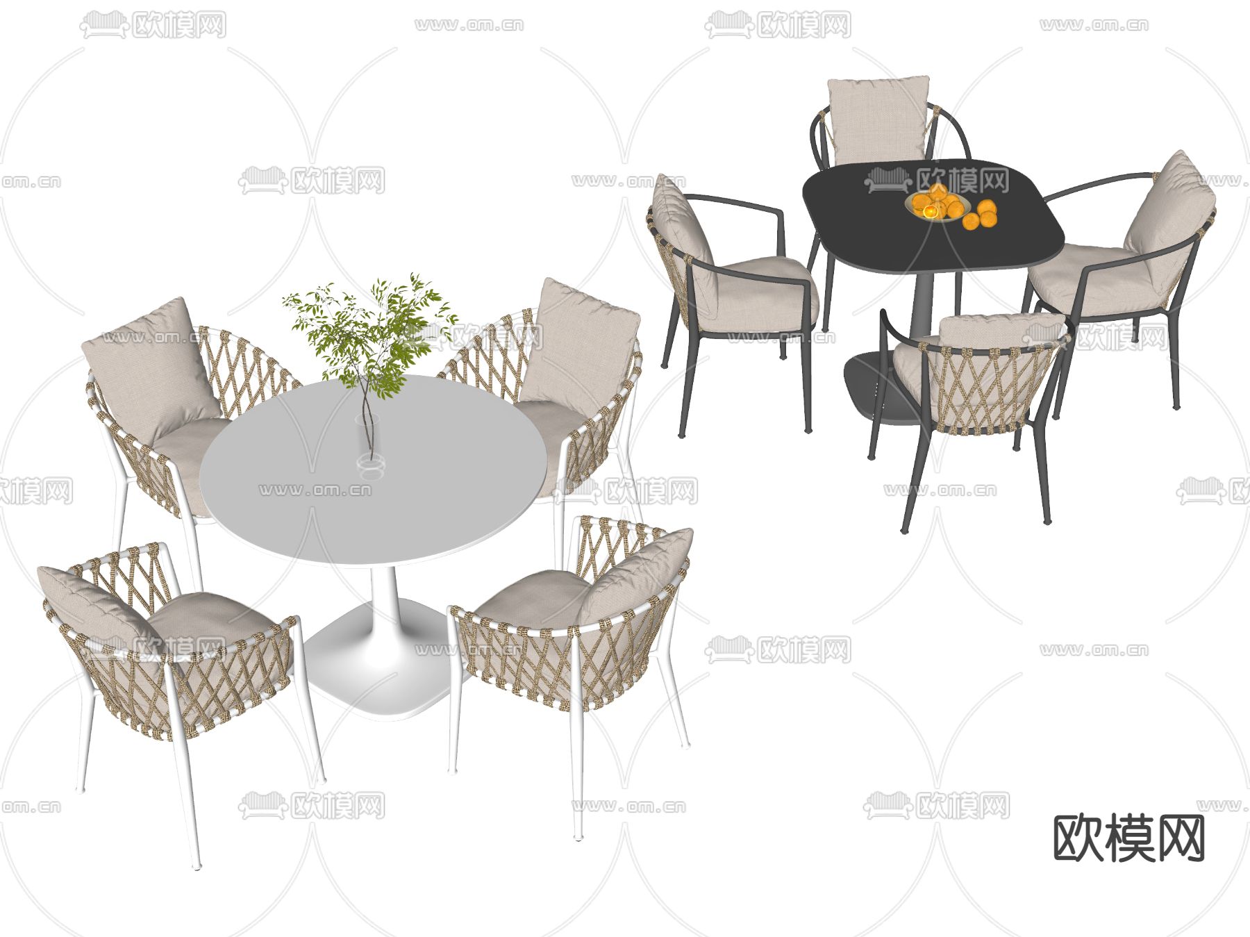 现代藤编户外桌椅su模型