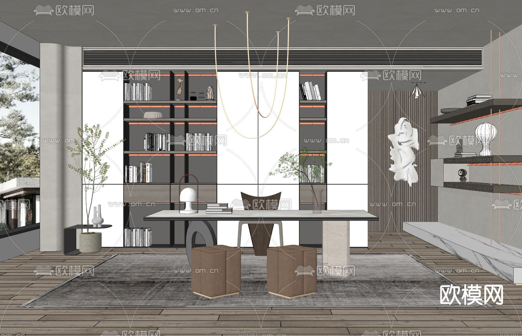 现代书房su模型