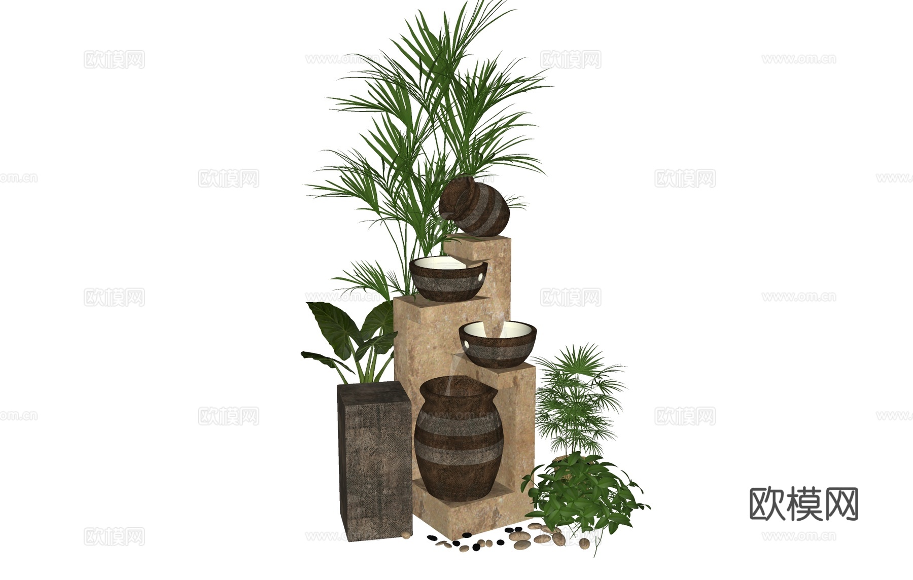 植物组合绿植  热带植物花盆盆栽   摆件容器su模型