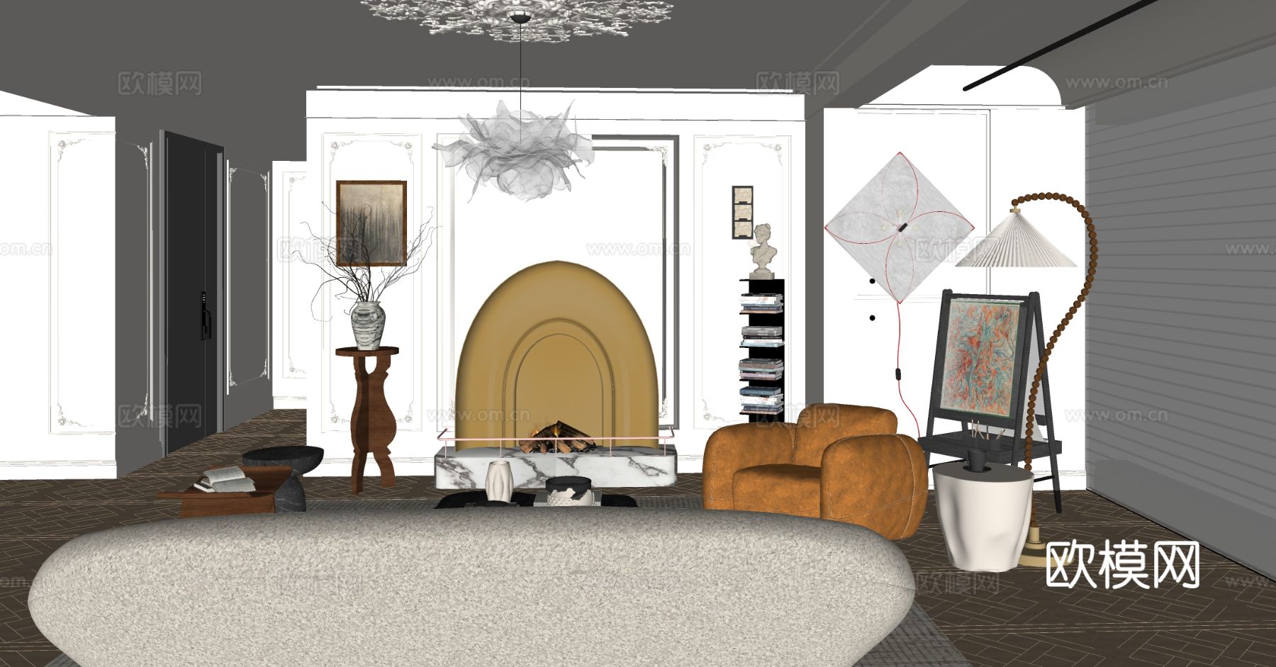 法式客厅su模型下载（渲染图1）