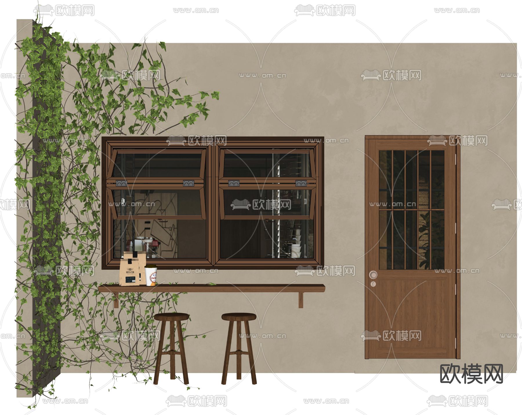 咖啡店 门头 门面su模型