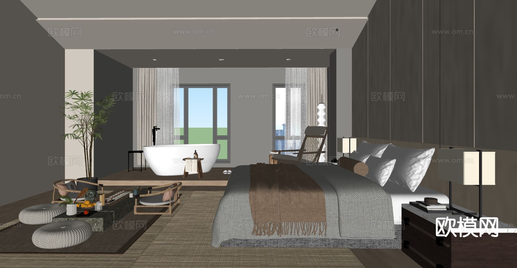 酒店客房 大床房su模型下载（渲染图1）