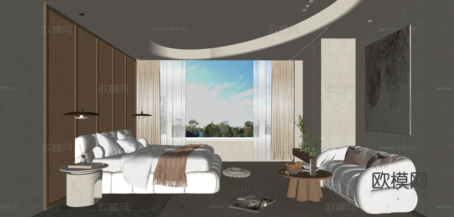 原木风酒店客房 民宿套间su模型下载（渲染图1）