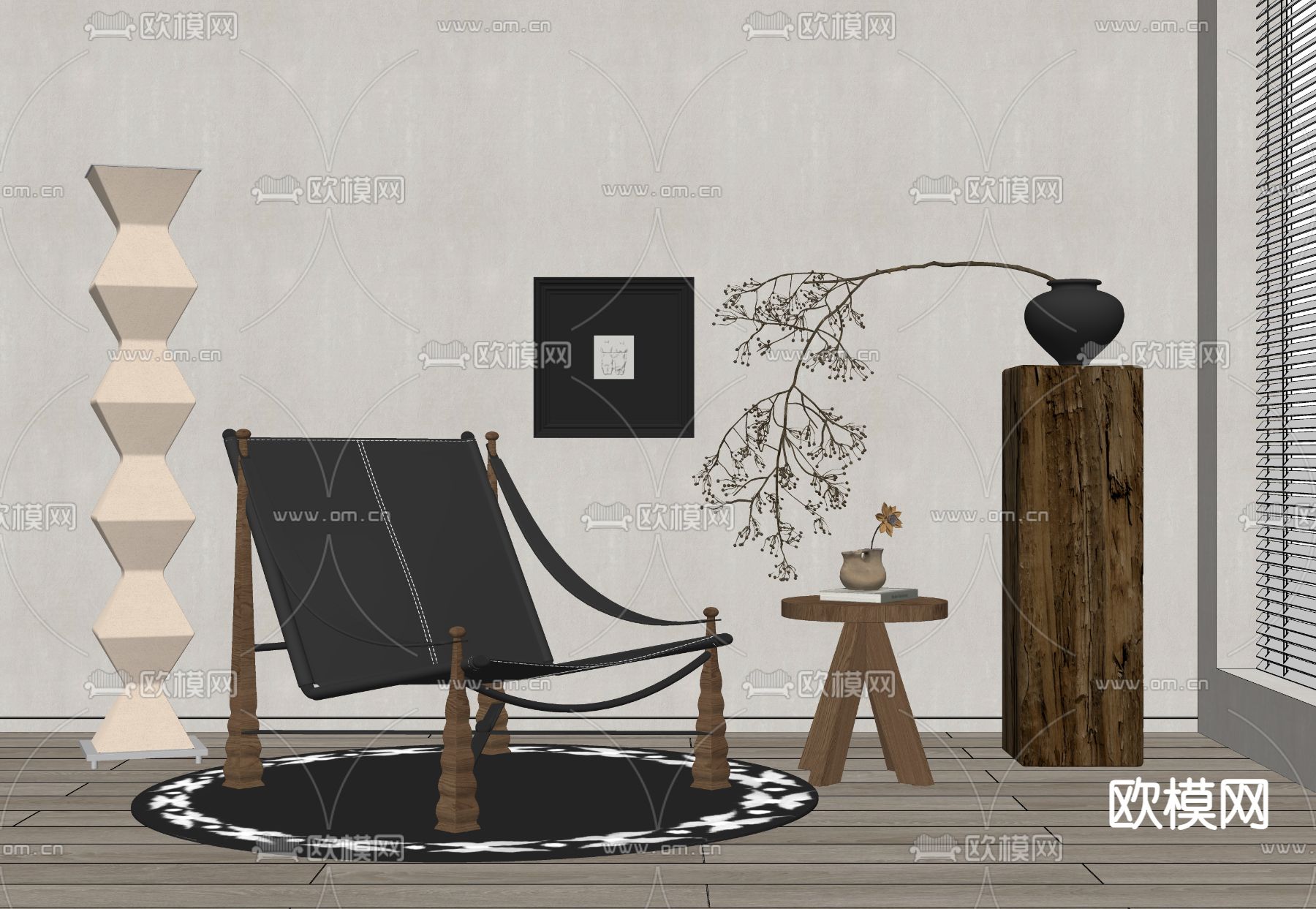 中古风躺椅 椅子su模型下载（渲染图2）