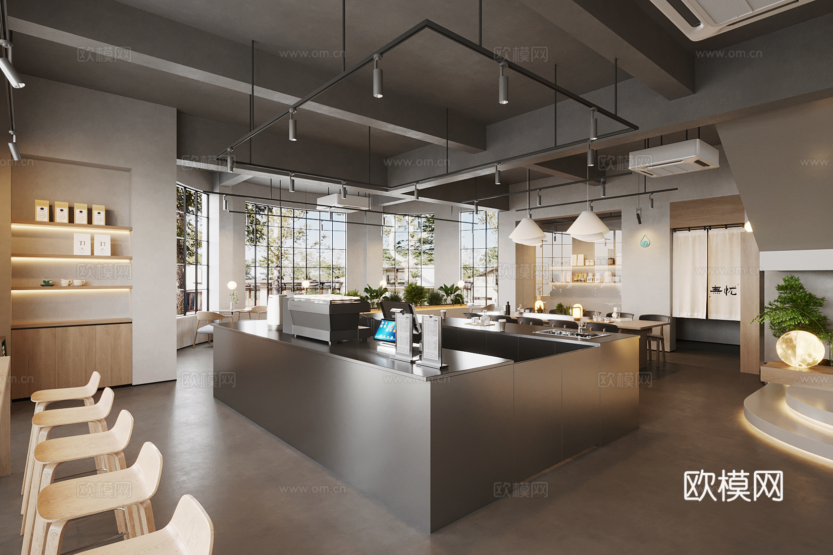 工业风咖啡厅 咖啡店操作台 奶茶店工作台 餐厅水吧台 咖啡桌su模型