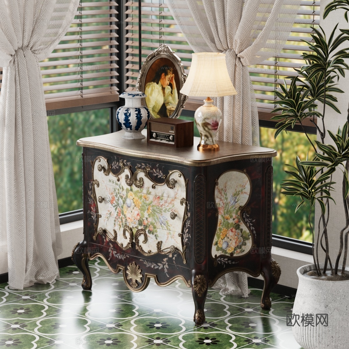 法式斗柜su模型下载（渲染图2）