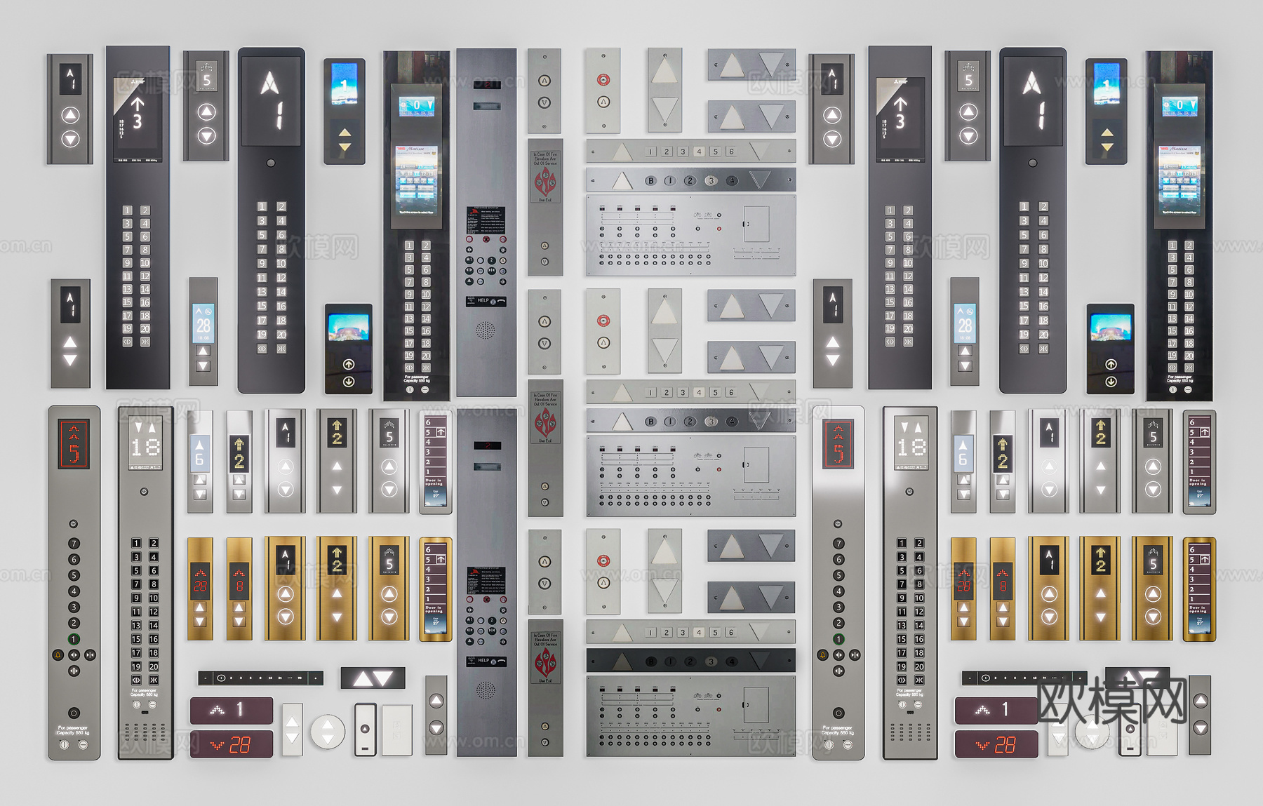 现代电梯按钮 电梯开关 电梯操作面板按钮 电梯按键按钮 电梯3d模型