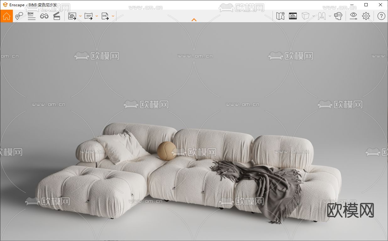 B&B多人沙发 转角沙发su模型下载（渲染图3）