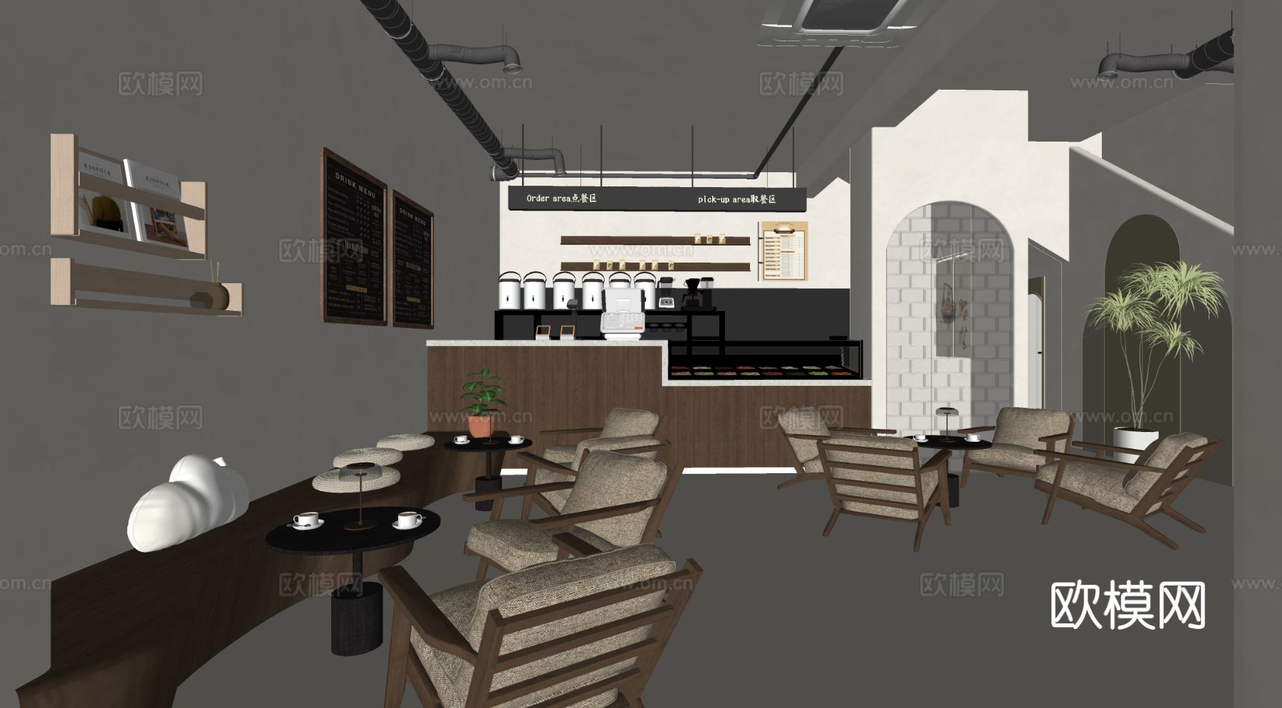 中古风咖啡厅su模型下载（渲染图1）