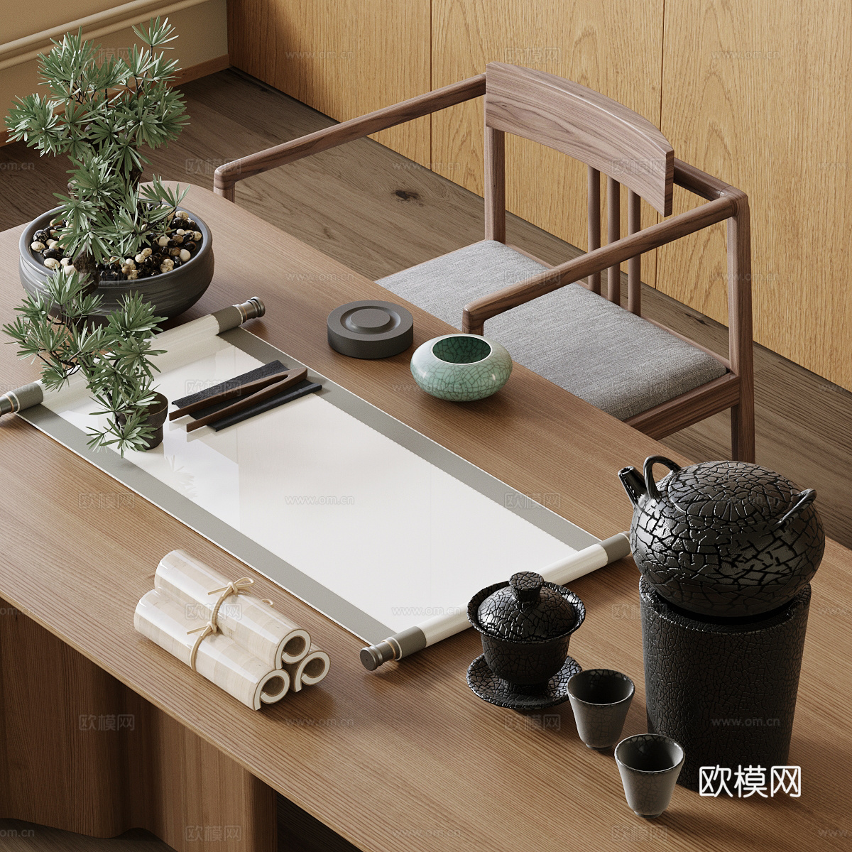 新中式茶具 茶壶 烧水壶 公道杯su模型下载（渲染图2）