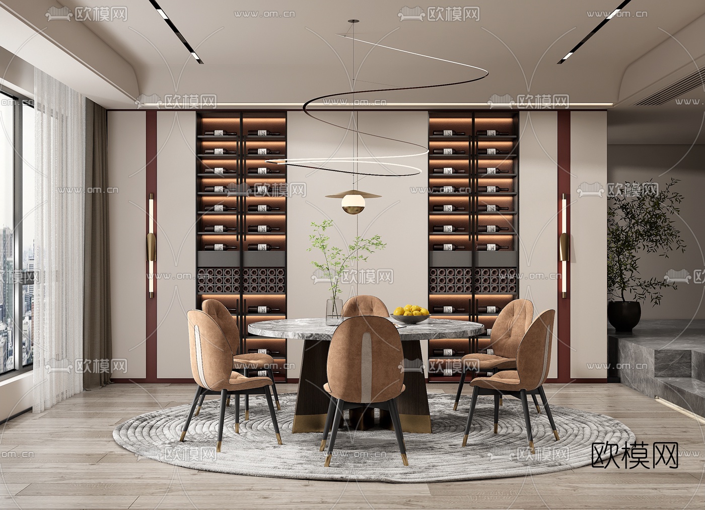 现代轻奢餐厅su模型