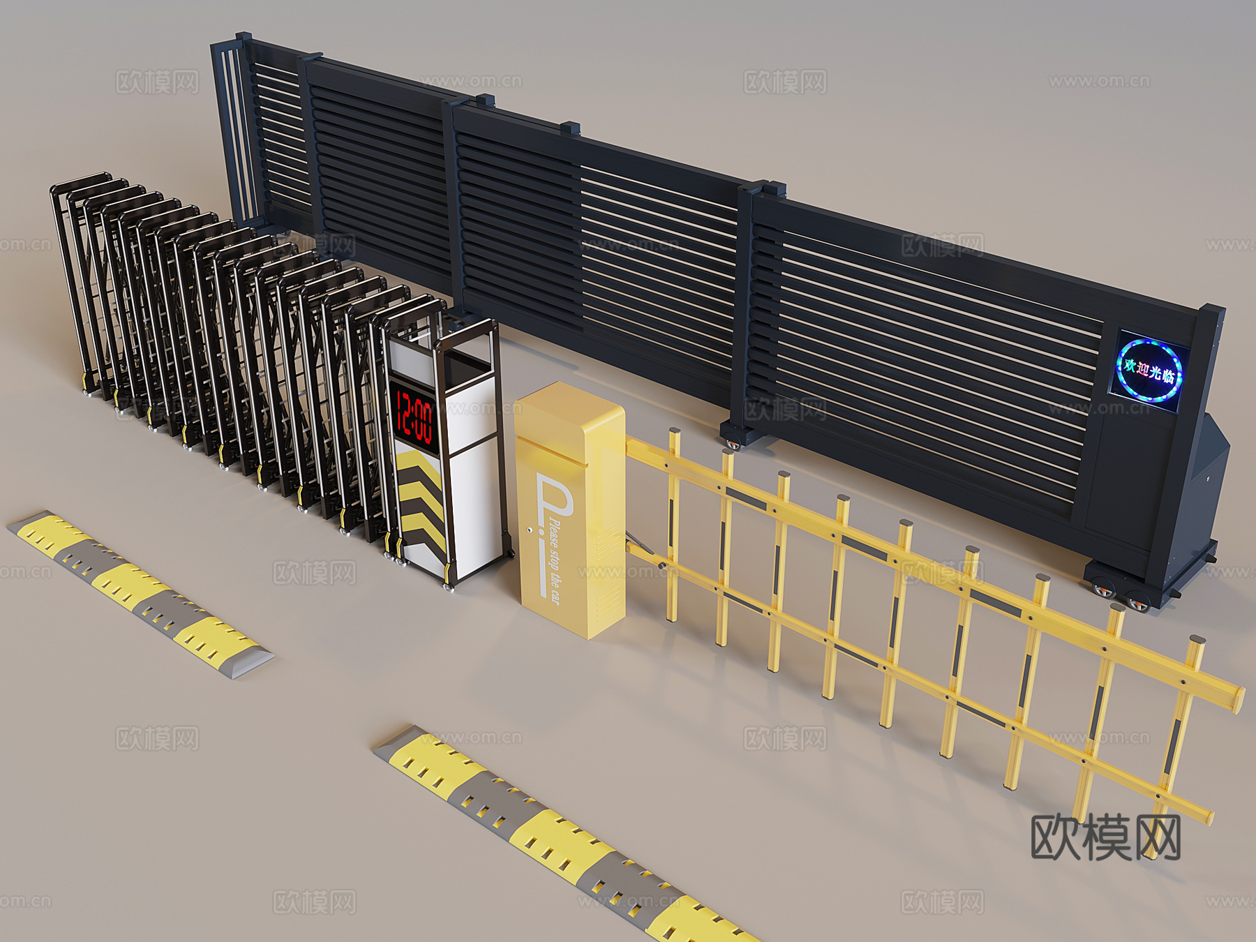 电动伸缩折叠门 道闸停车收费杆 升降杆门禁机闸机3d模型