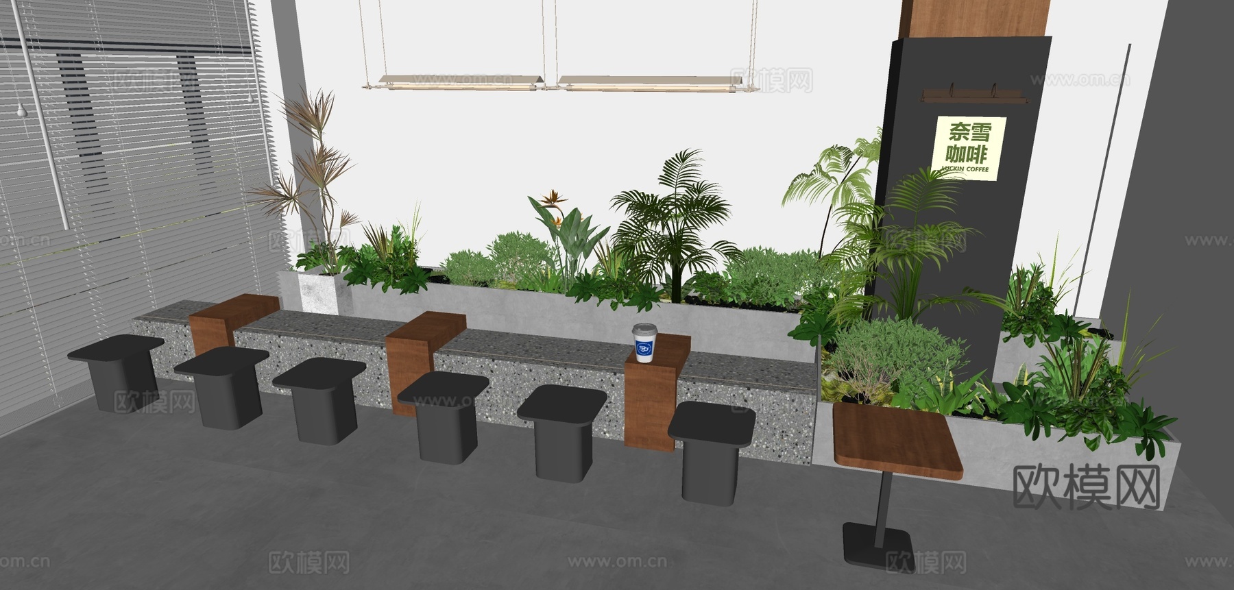 奶茶店卡座区su模型下载（渲染图1）