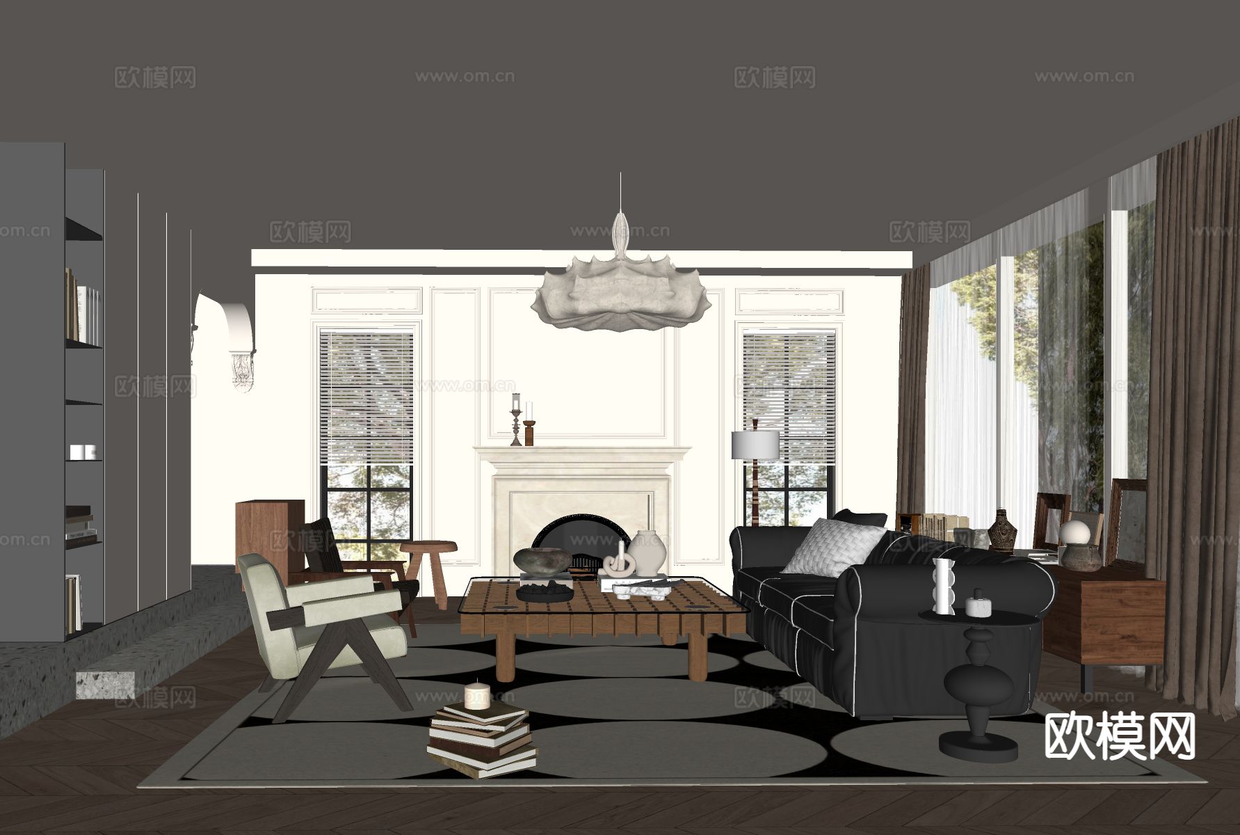 法式客厅su模型下载（渲染图1）