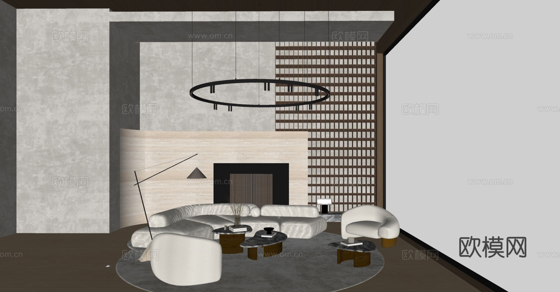 中古风客厅 挑空别墅客厅su模型下载（渲染图1）