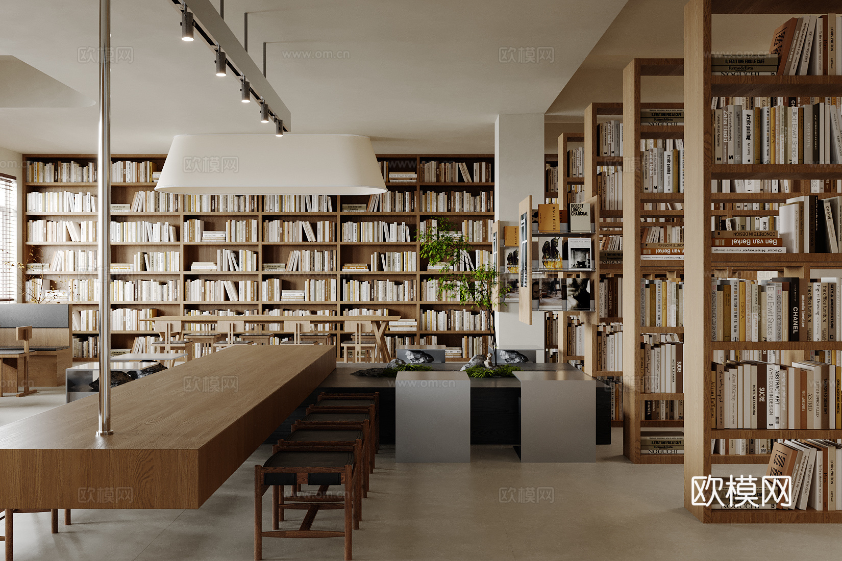 原木风图书馆 阅览室3d模型下载（渲染图1）
