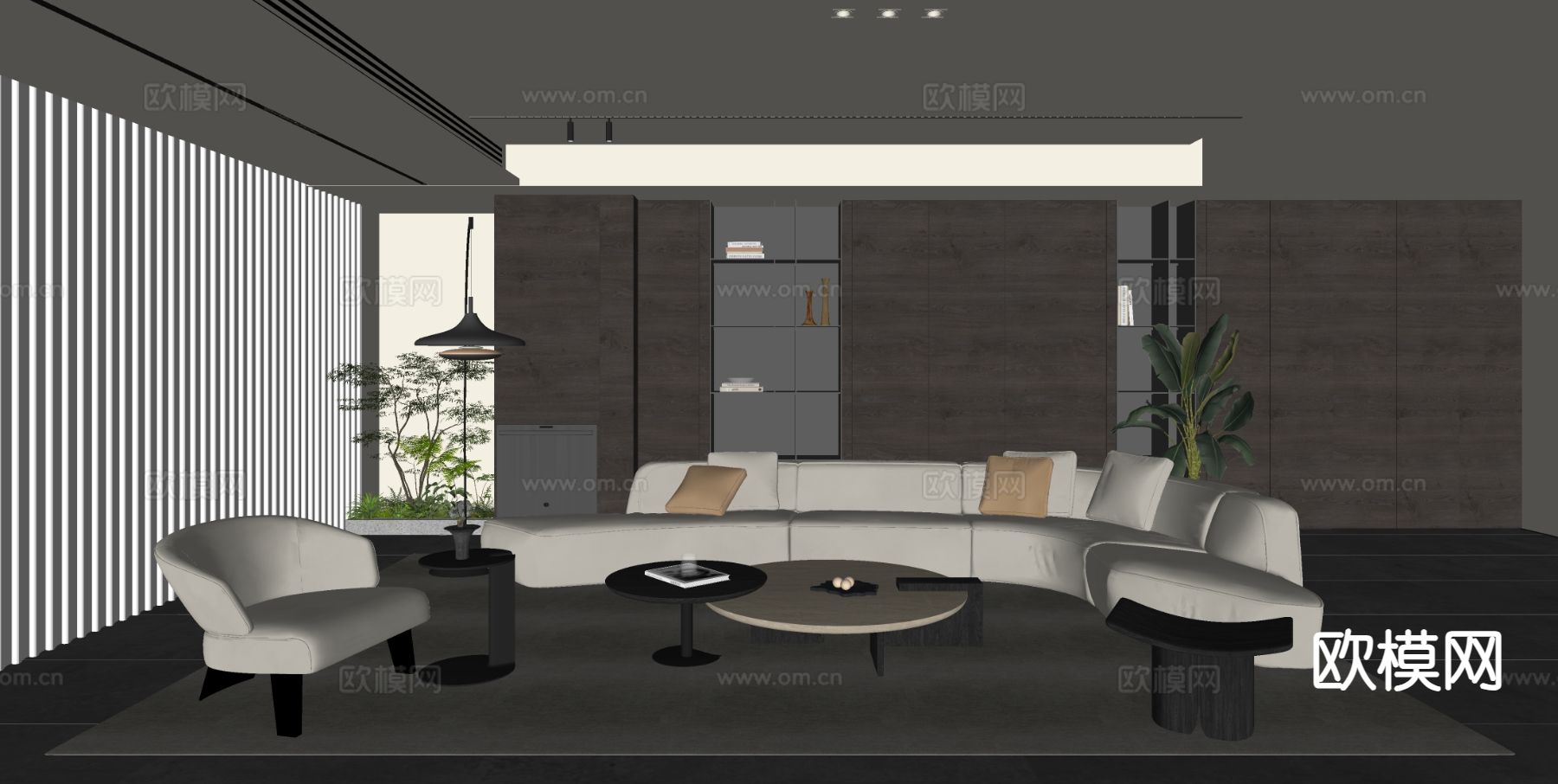 现代轻奢客厅su模型下载（渲染图1）