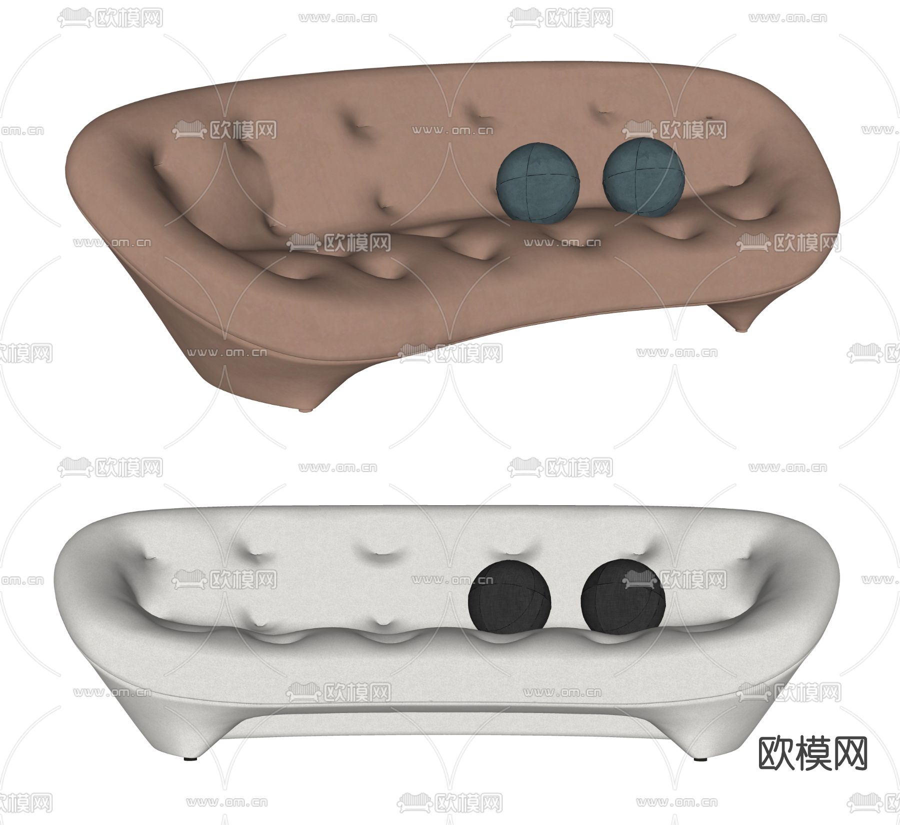 现代布艺双人沙发su模型下载（渲染图2）