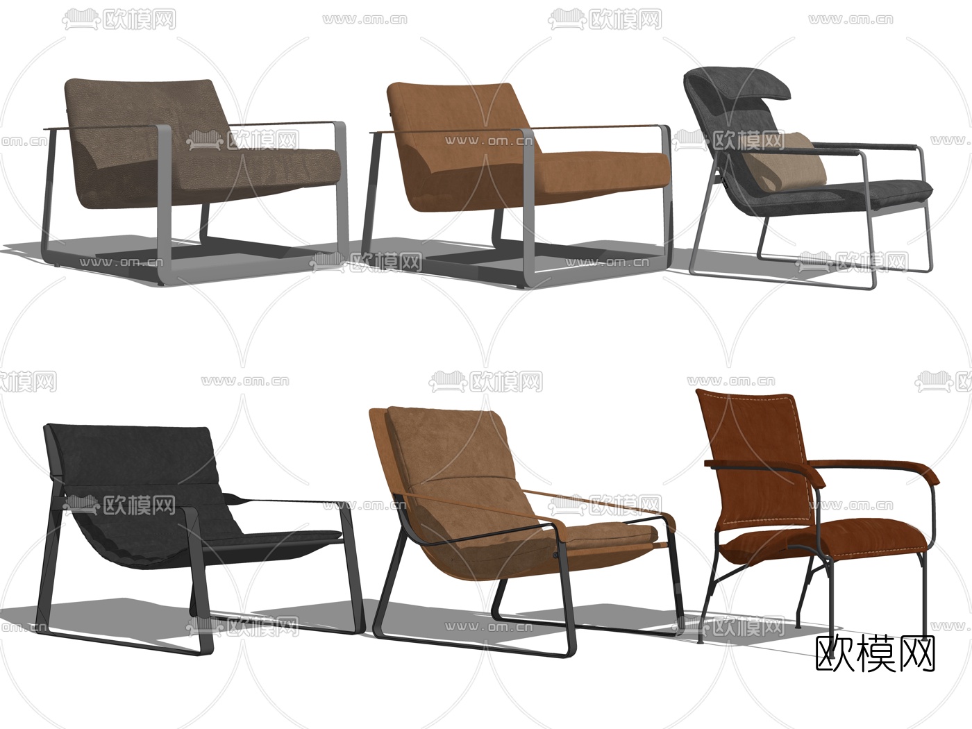 现代皮革休闲椅su模型下载（渲染图2）