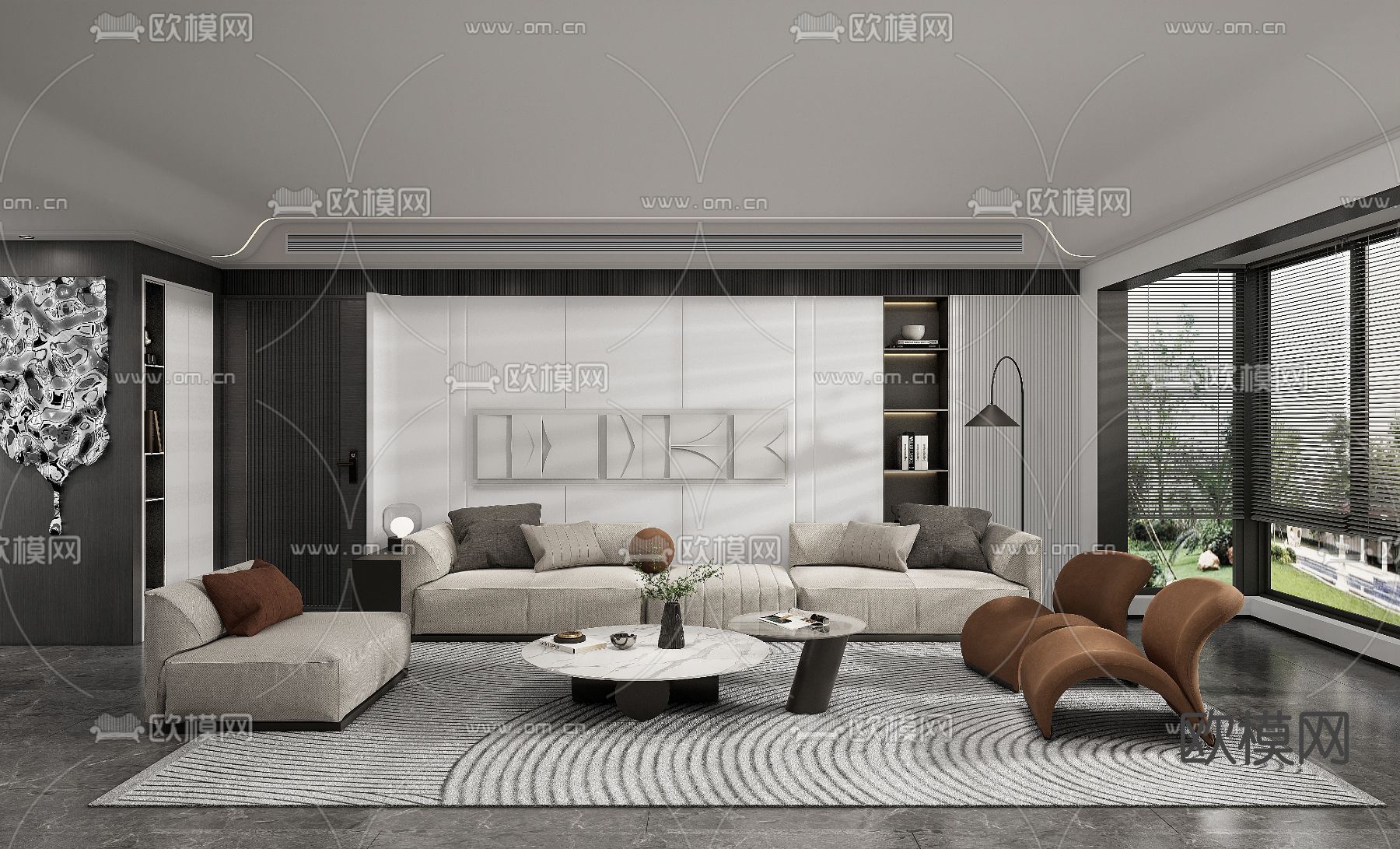 现代布艺沙发组合su模型