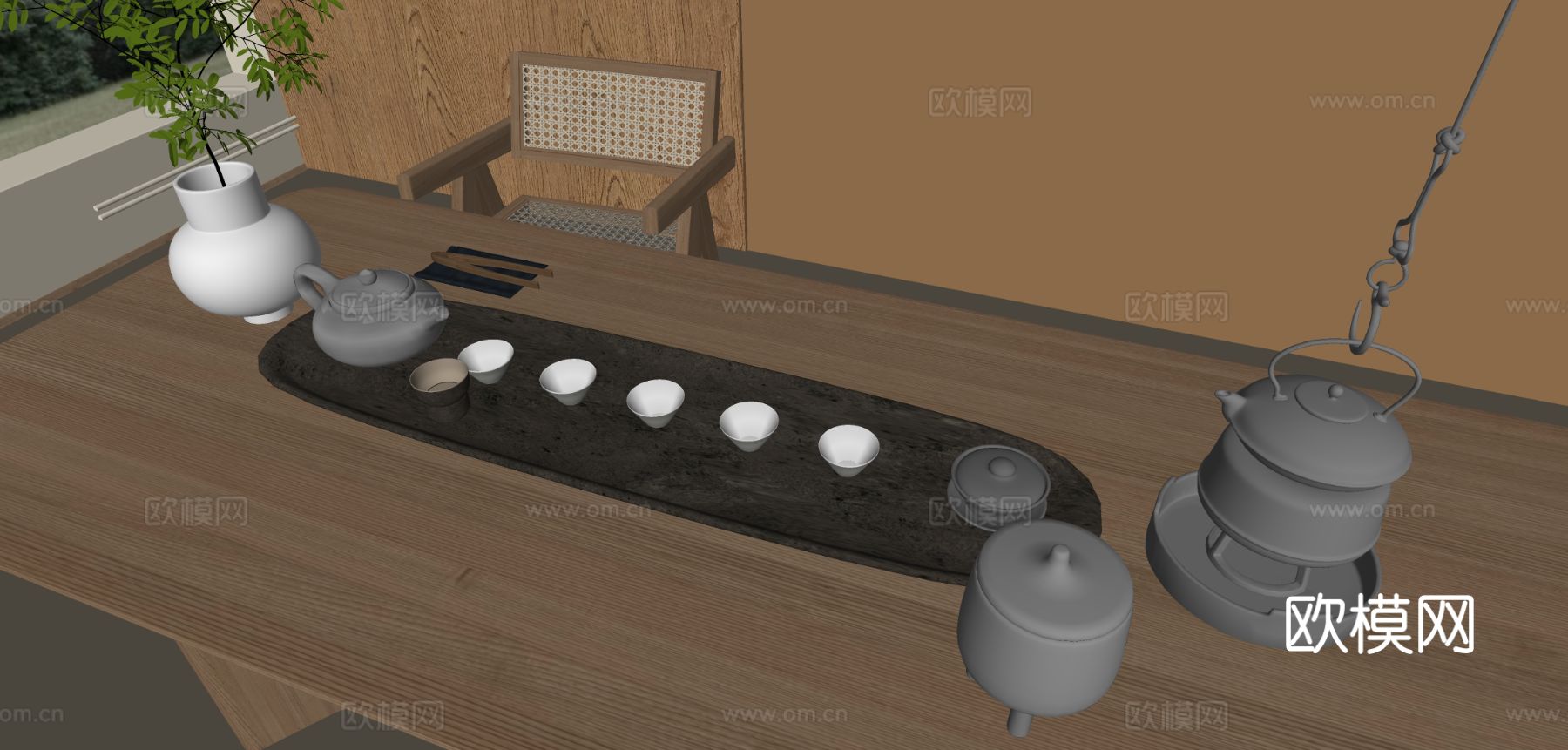 新中式茶具 茶壶 烧水壶 公道杯su模型下载（渲染图1）