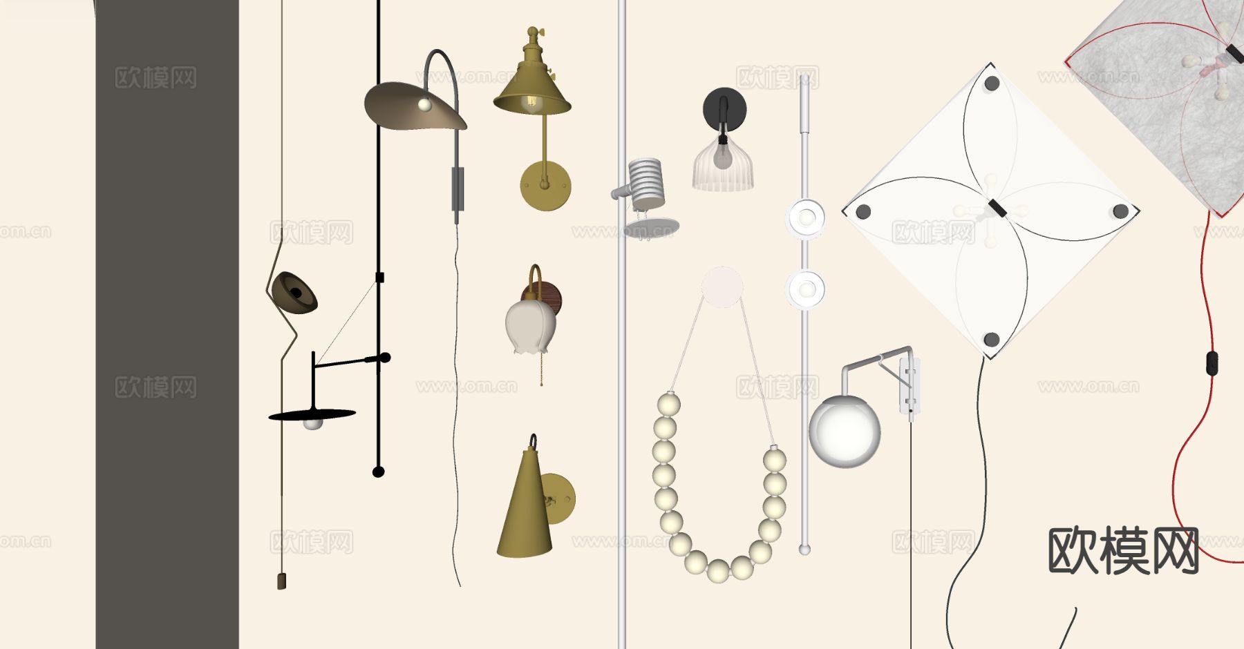 奶油风壁灯 玻璃壁灯su模型下载（渲染图1）