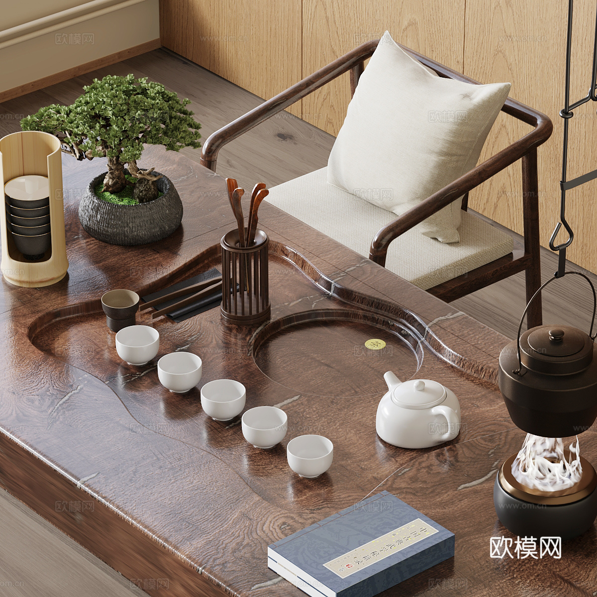 新中式茶具 茶壶 烧水壶 公道杯su模型下载（渲染图2）