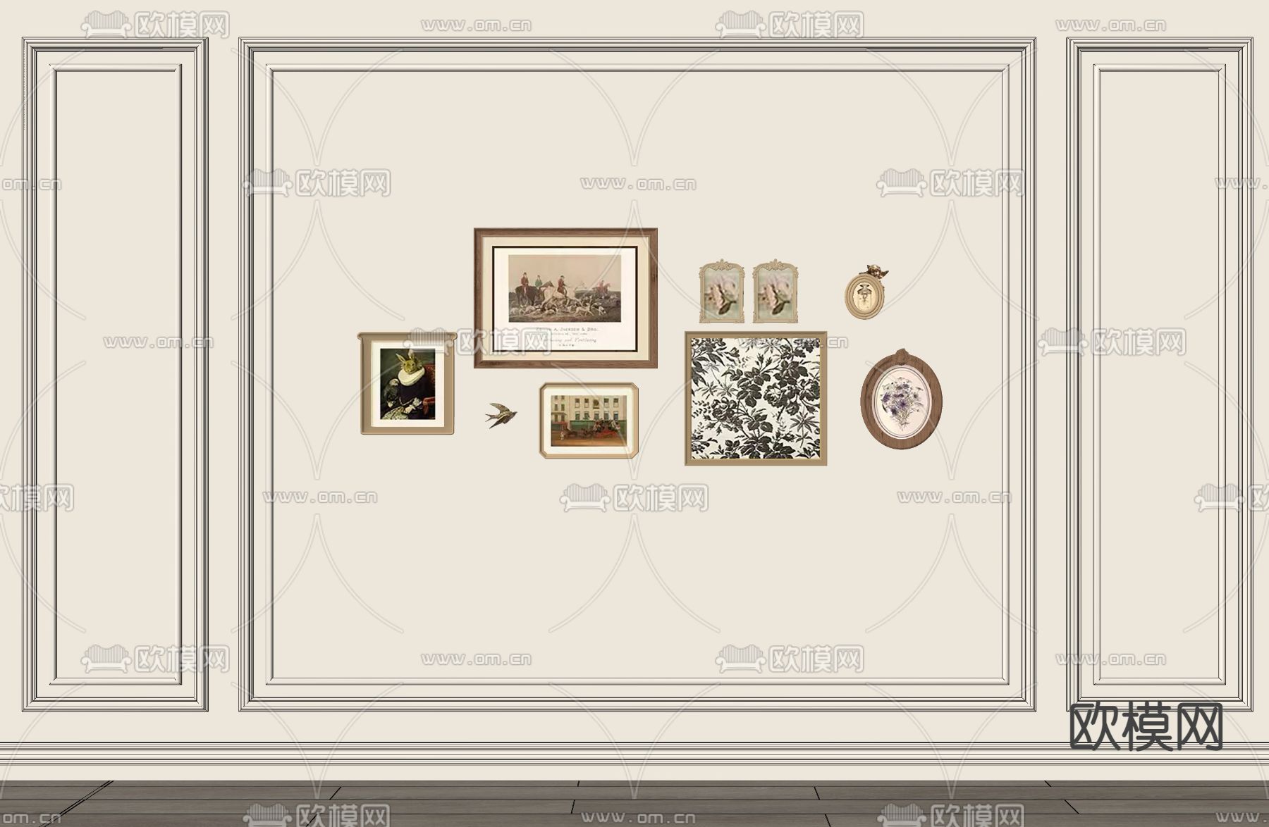 法式背景墙 护墙板 挂画su模型