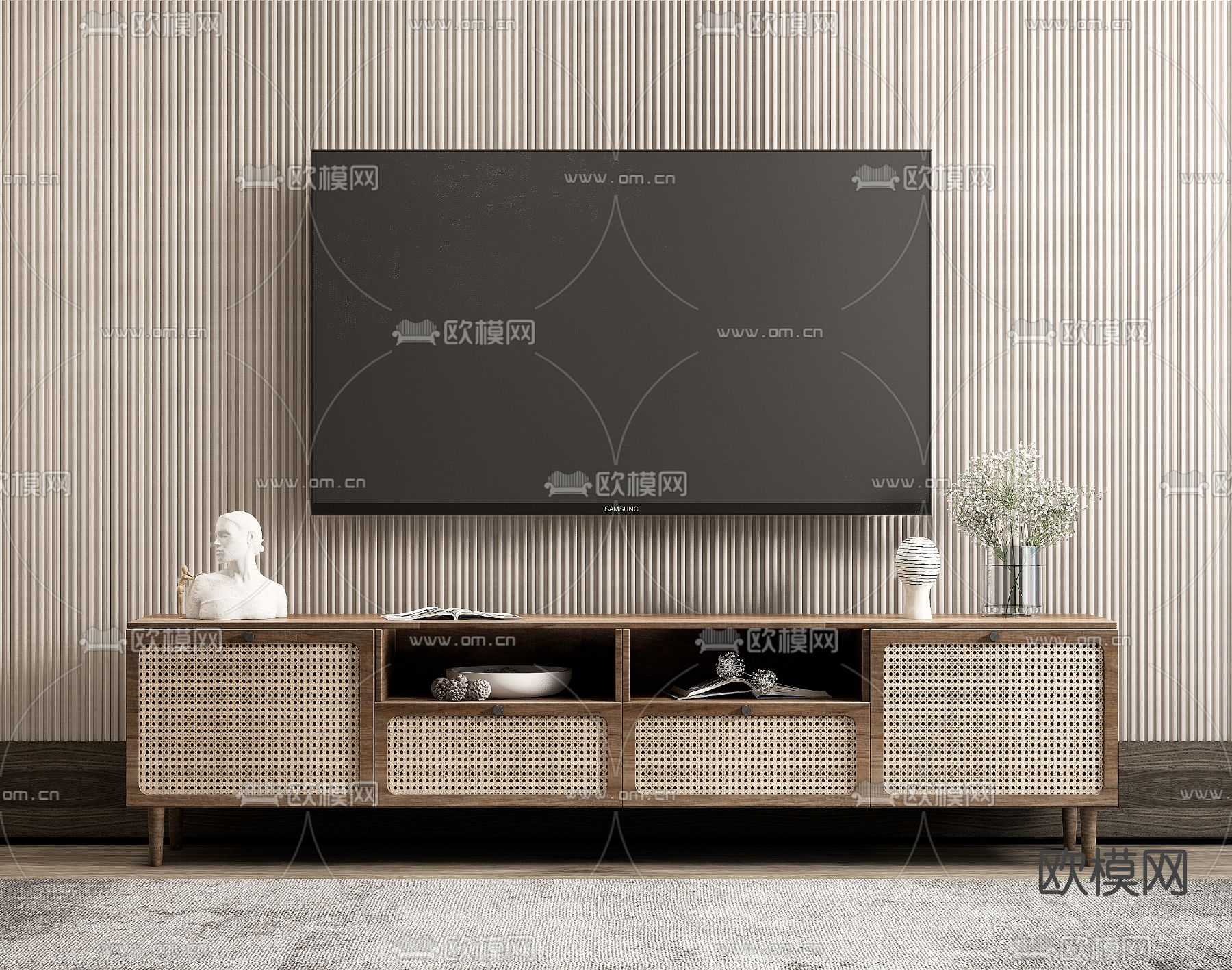 侘寂藤编电视柜su模型
