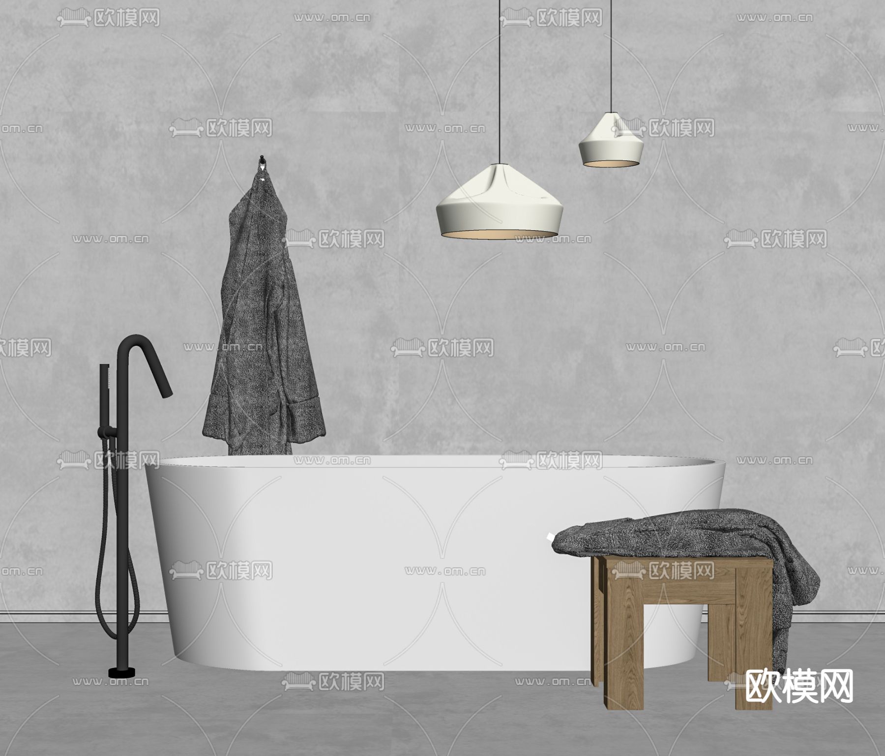 现代浴缸su模型下载（渲染图2）