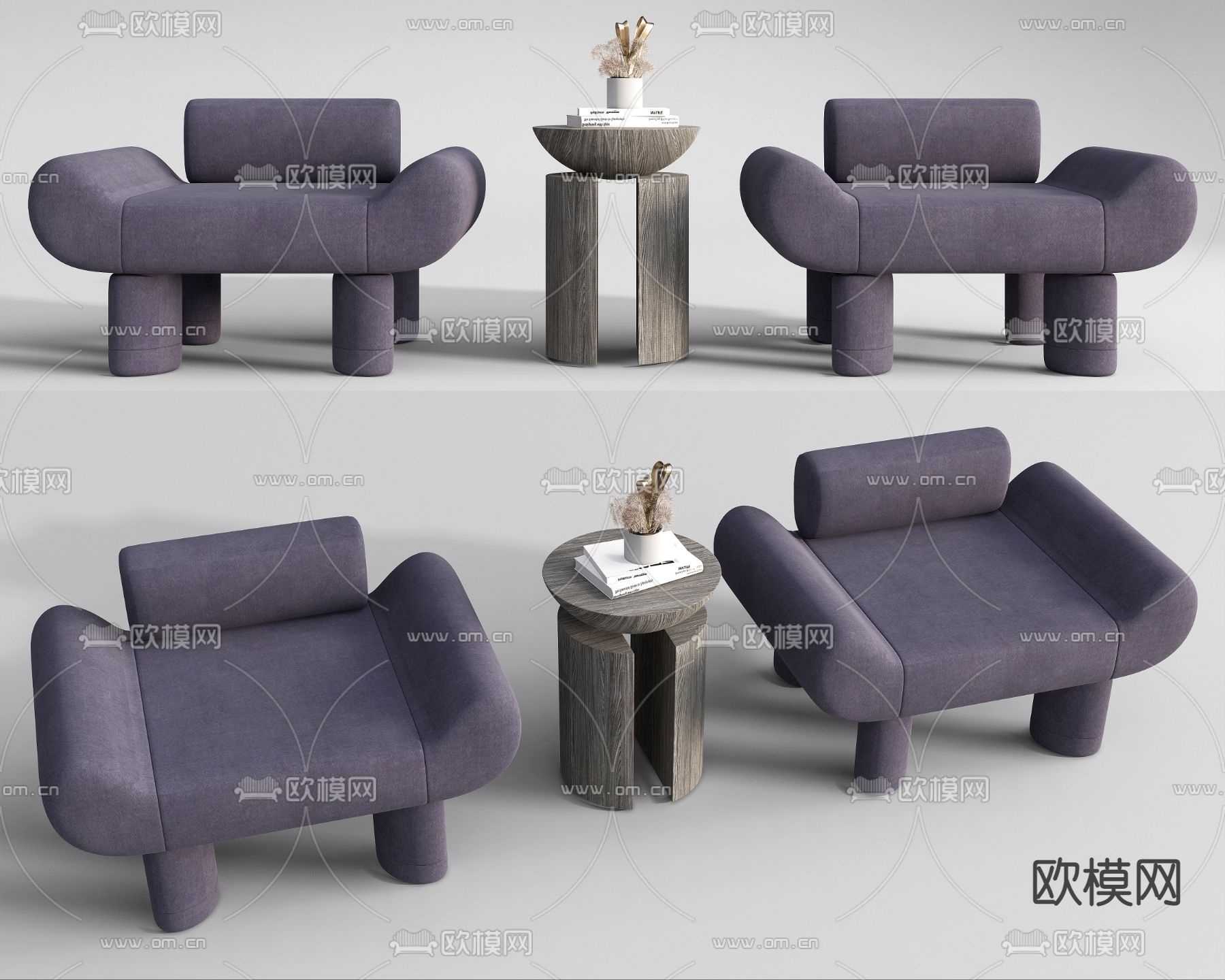 北欧布艺单人沙发su模型下载（渲染图1）