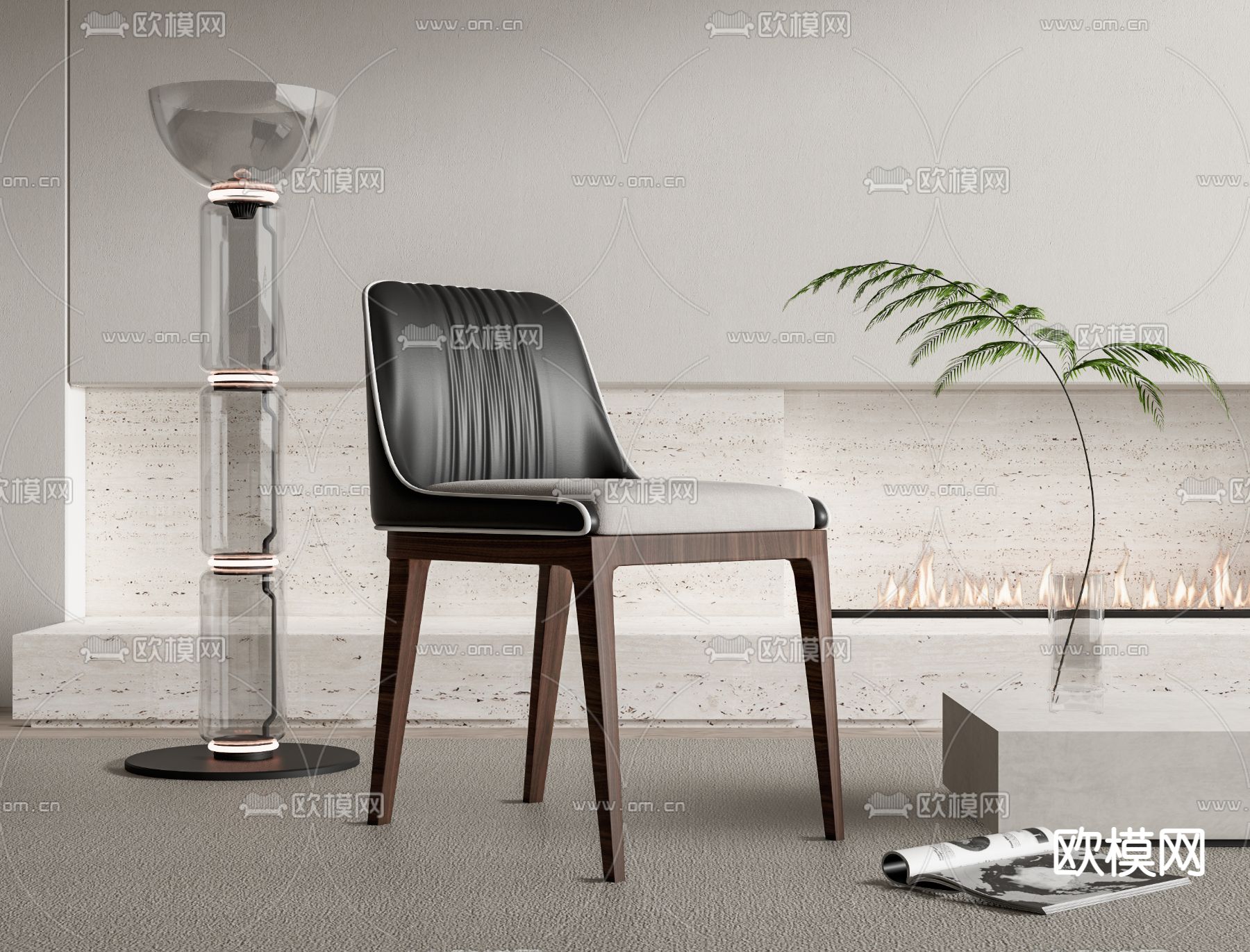 现代皮革单椅餐椅su模型下载（渲染图1）