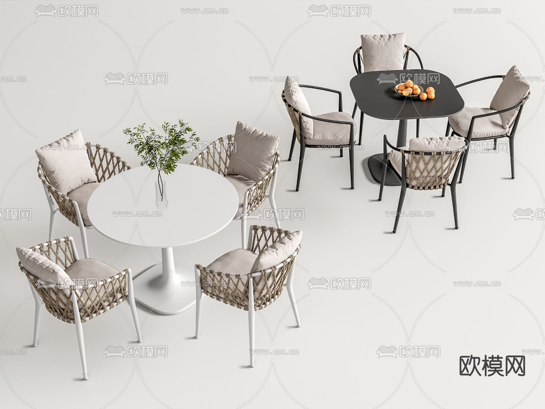 现代藤编户外桌椅su模型