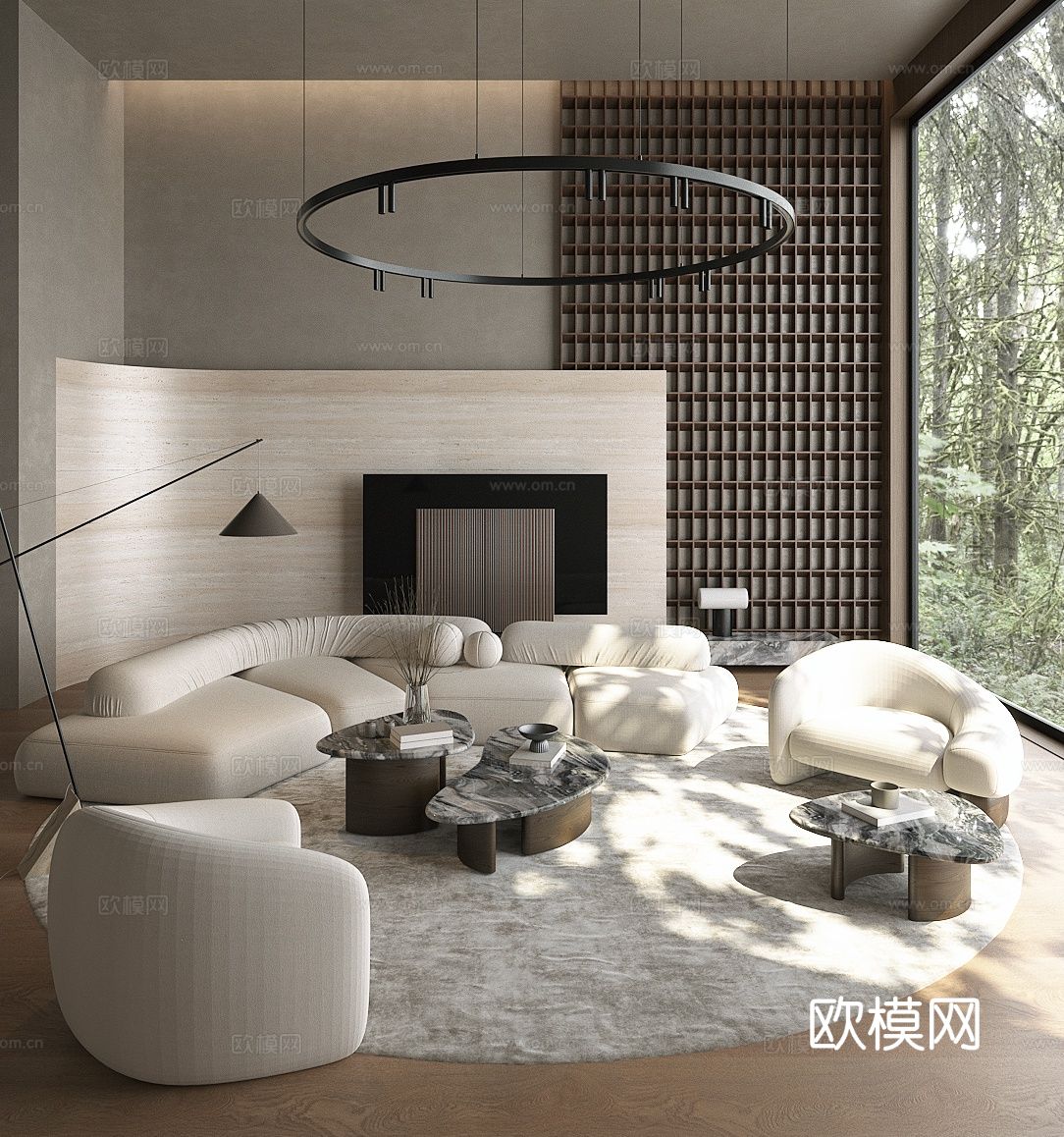 中古风客厅 挑空别墅客厅su模型下载（渲染图2）