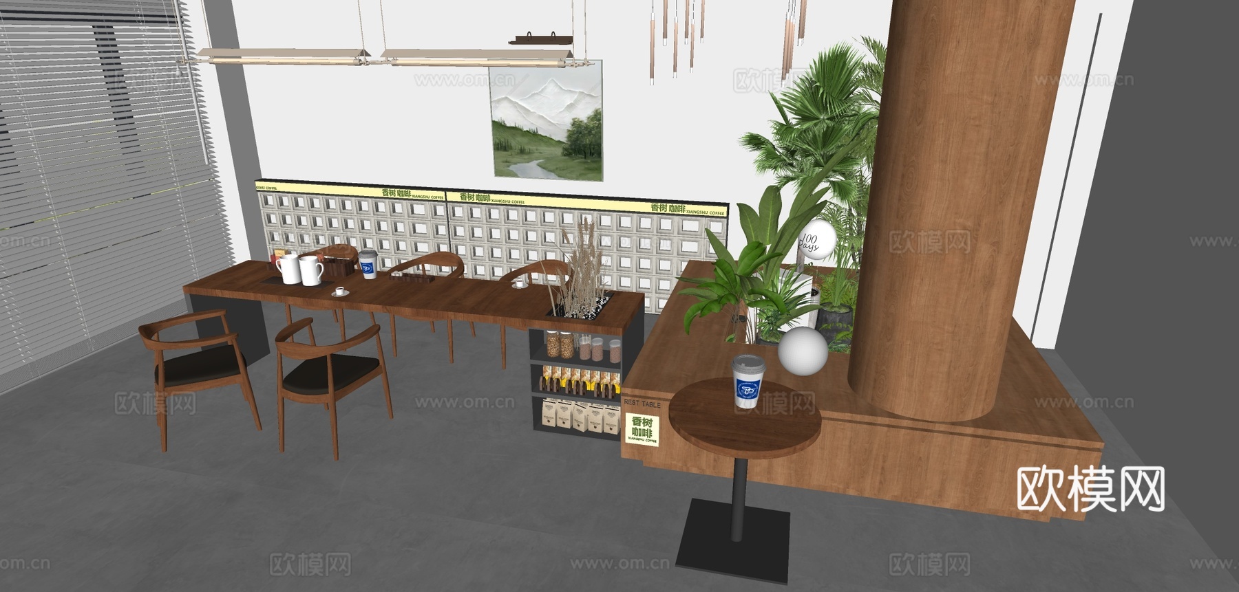 原木风咖啡厅su模型下载（渲染图1）