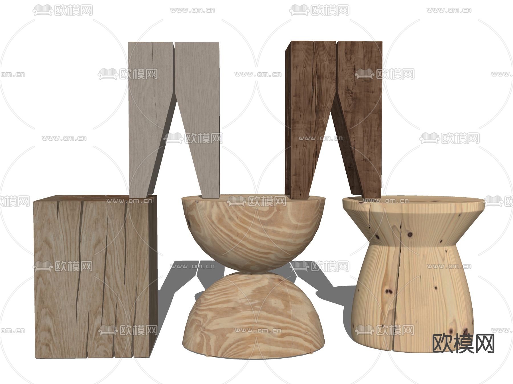 自然风实木矮凳su模型下载（渲染图2）