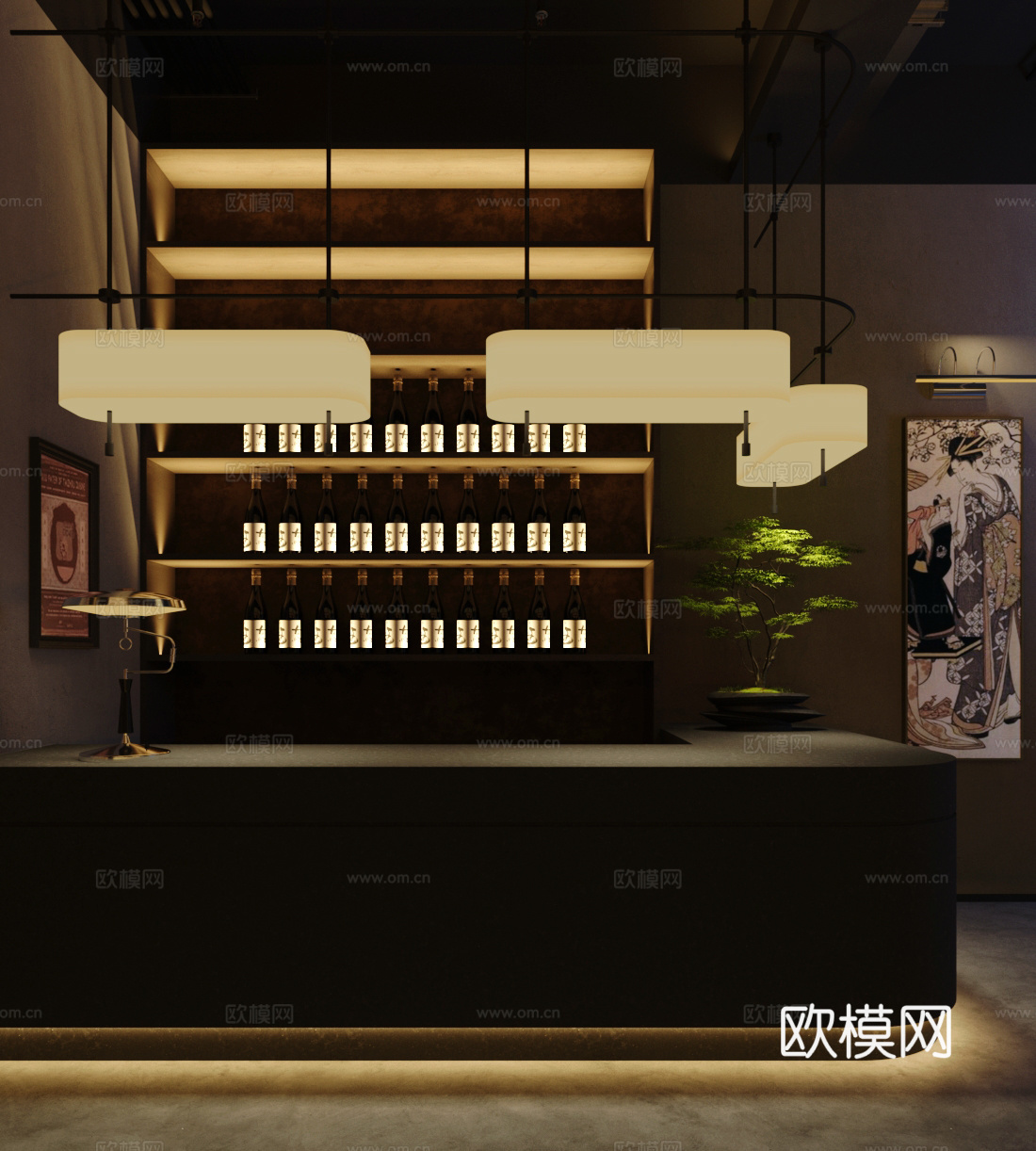 轻奢西餐厅su模型下载（渲染图2）