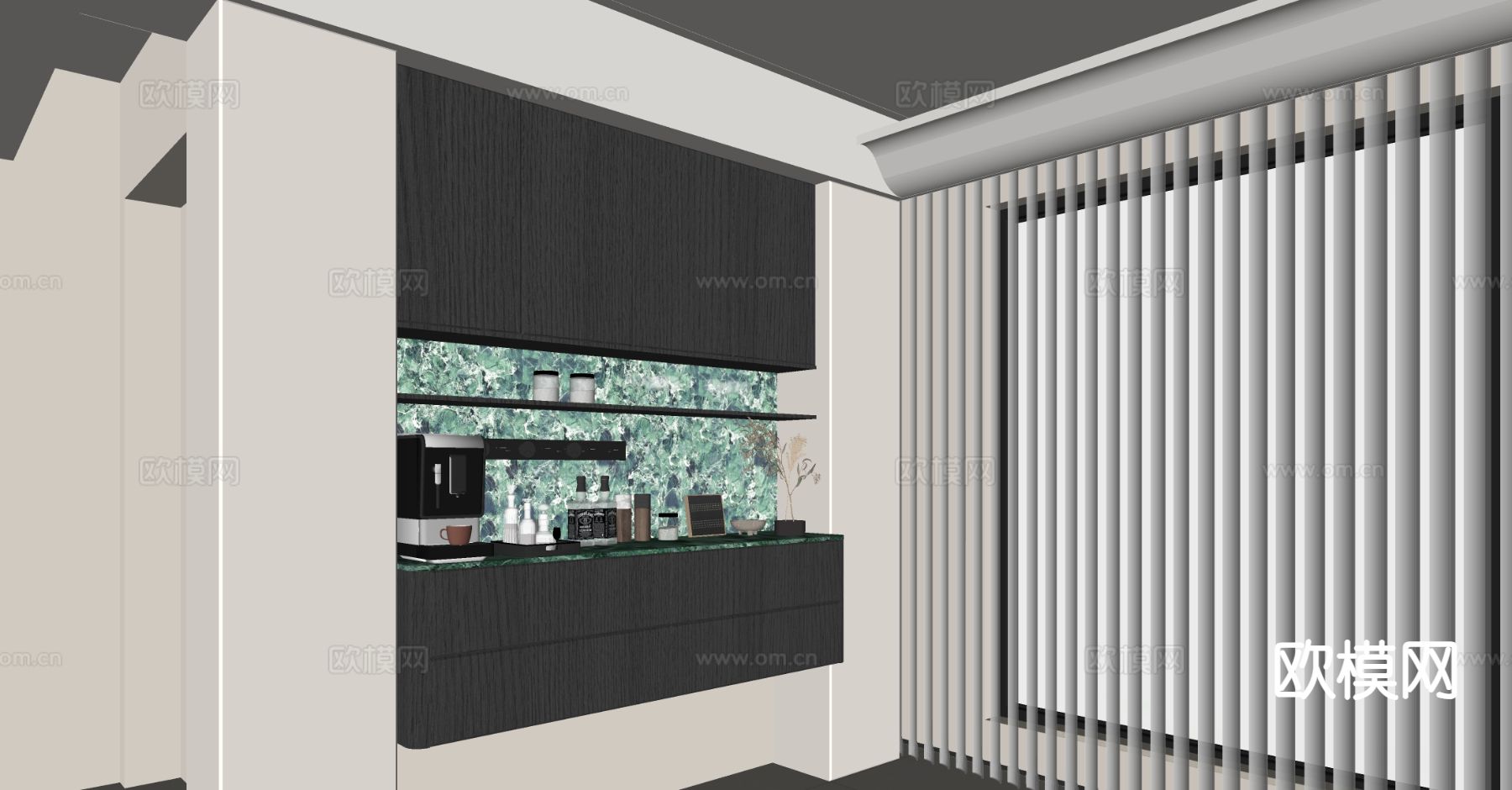 现代餐边柜 吊柜su模型下载（渲染图1）