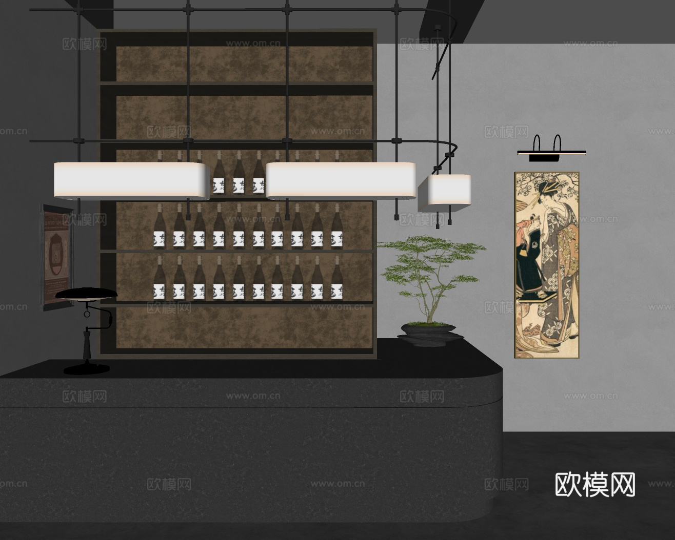 轻奢西餐厅su模型下载（渲染图1）